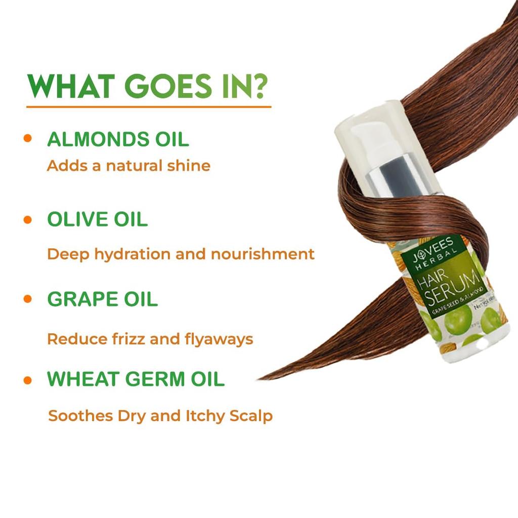 Jovees Herbal Hair Serum Grape Seed Almond for Frizzy Hair Hairfall Prevention 60ml for Men Women