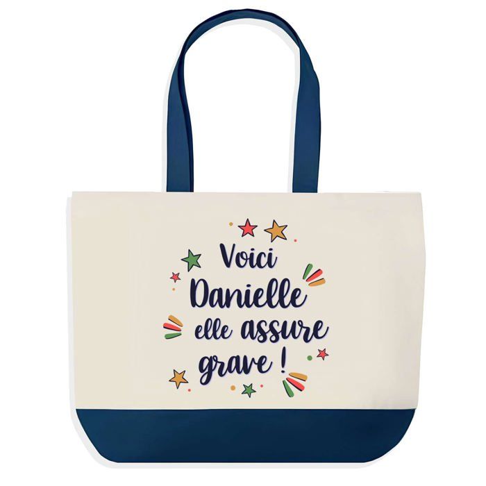 Tote bag - PLANETEE - Danielle elle assure grave - fond bleu - coton - 40x45 cm