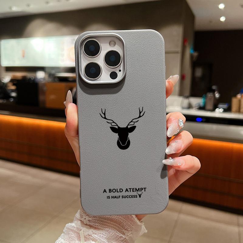 For iPhone 16 Pro Max 15 Pro 14 13 12 11 Case Deer Pattern Solid Color TPU Leather Texture Soft Matte Shockproof Phone Cover