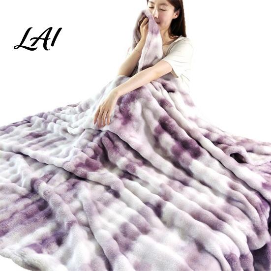 Soft Fuzzy Bed Blanket 3D Bubble Plush Throw Blanket Tie Dye Faux Rabbit Fur Texture Skin Friendly Feel Fleece Warm Cozy Decorative Cover for