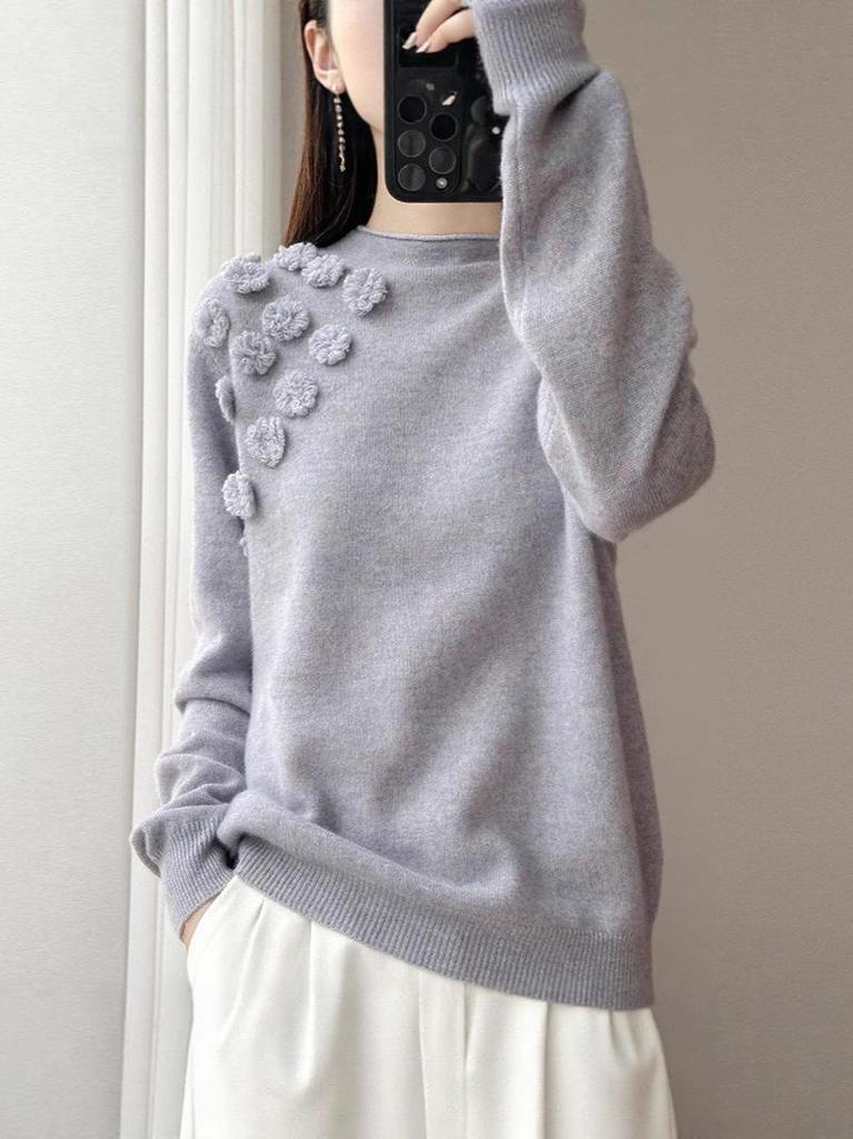 Women's Handmade Pure Wool Sweater - Soft, Fluffy, Versatile with Half-High Collar for Autumn and Winter