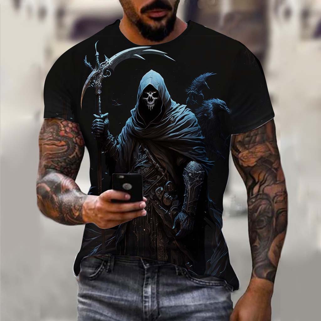 Men's T-Shirt Undead Skeleton Pattern 3d Print Short Sleeve  Casual Man Clothes Summer Sport Shirts Oversized Tees For Men Kids