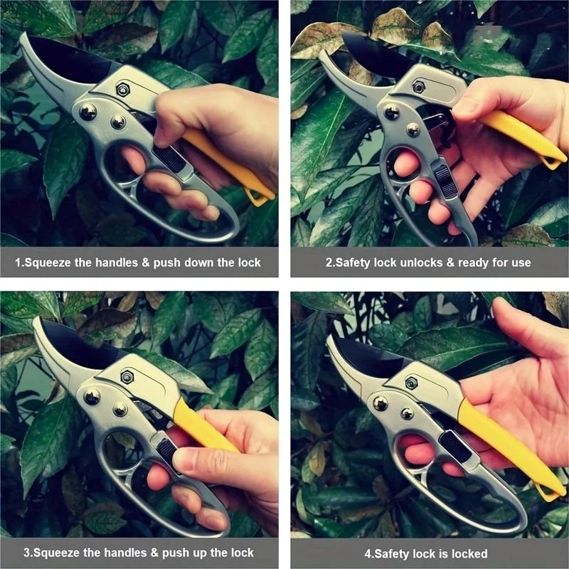 EDC 3-stage Anvil Design High-quality Garden Scissors Professional Ratchet Garden Pruning Scissors More Cutting Efficiency