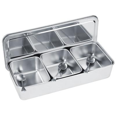 3-Fächer Edelstahl Gewürzbox mit Deckeln Gewürz Organizer Glas für Speisekammer