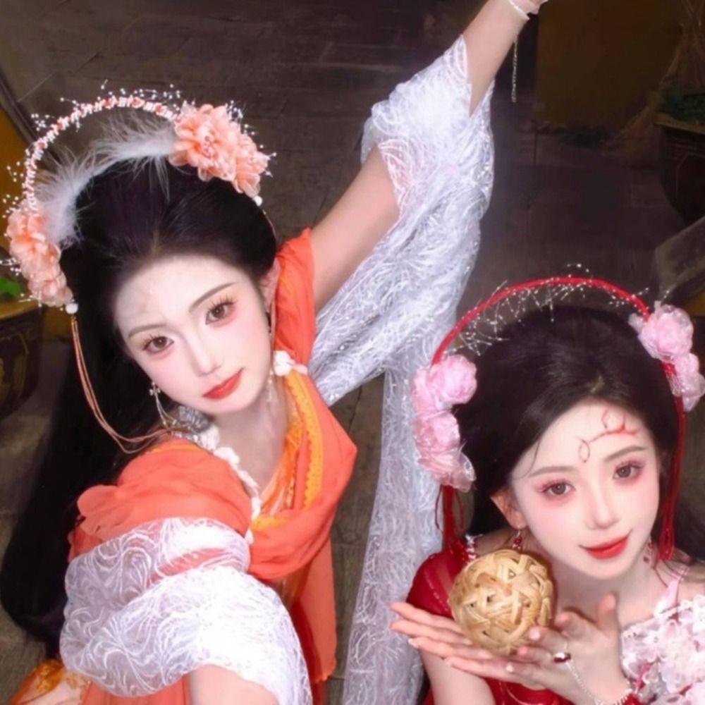 Perlenquasten-Haarreif Feder Hanfu Haaraccessoires Liebliches Blumen-Stirnband Mädchen