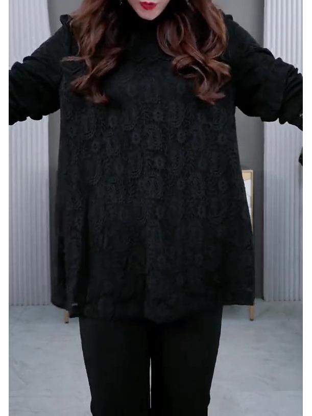 Spring Lace Base Plus Size Casual Shirt for Middle-Aged Women