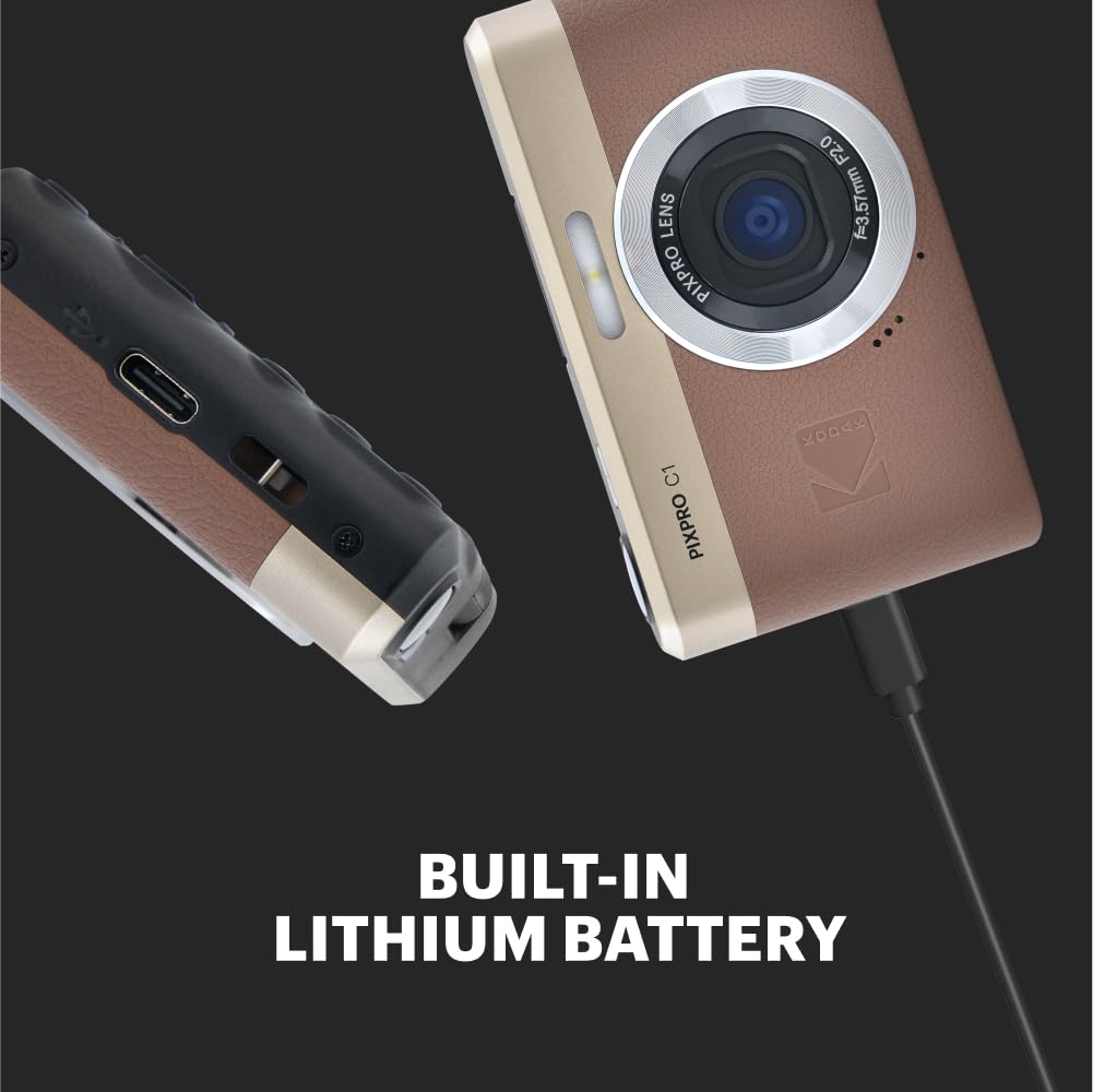 KODAK Pixpro C1 – Ultra-Compact Digital Camera | 13MP BSI CMOS, 4x Zoom, 2.8-inch LCD Screen, LED Flash – Marron