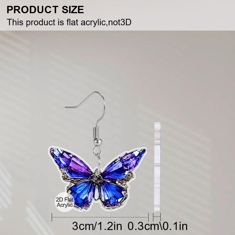 2D Flat Purple and Colored Butterfly Elements Dangle Earrings Lightweight Colorful Earrings for Women Jewelry Gifts Acrylic Material