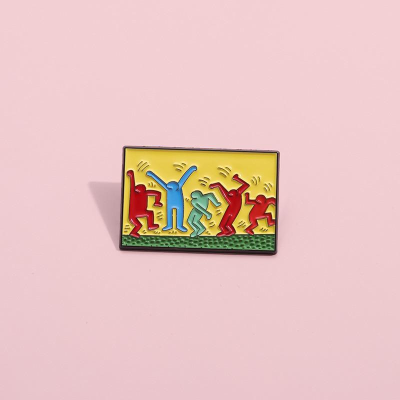 Musthave Haring Keith Inspired Yellow Brooch With Playful Cartoon Features For Lovers Art