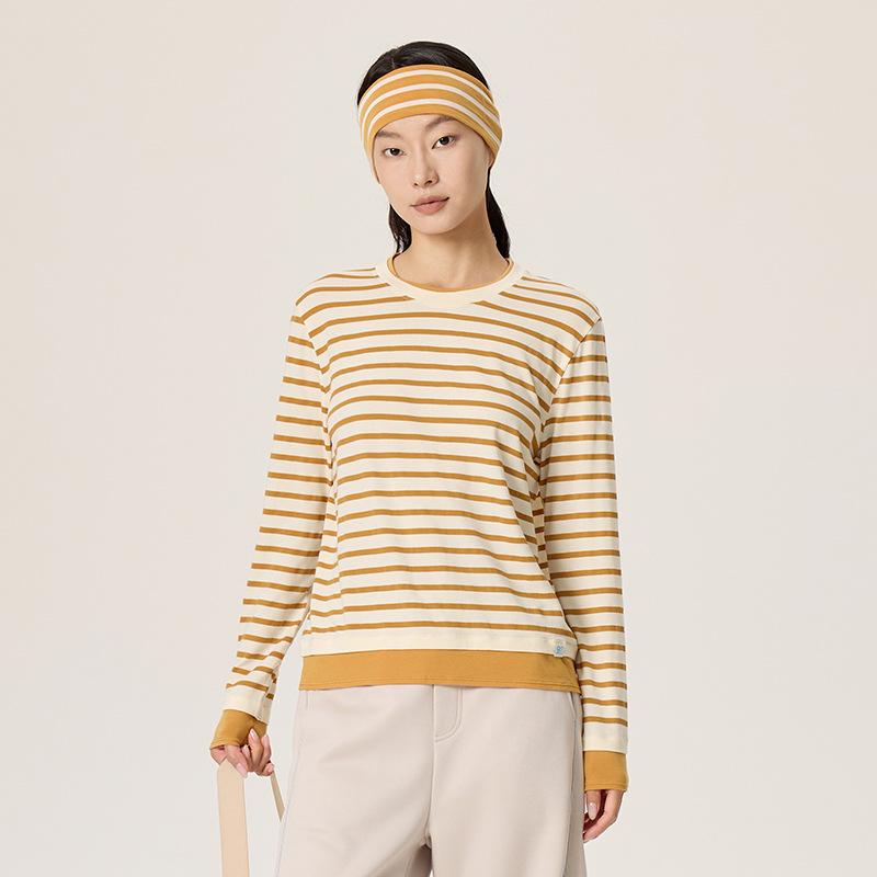 Merino Wool Tencel Striped Two-Piece Casual Long Sleeve T-Shirt