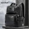 Bopai Men's Top-Grain Leather Business Travel Laptop Backpack