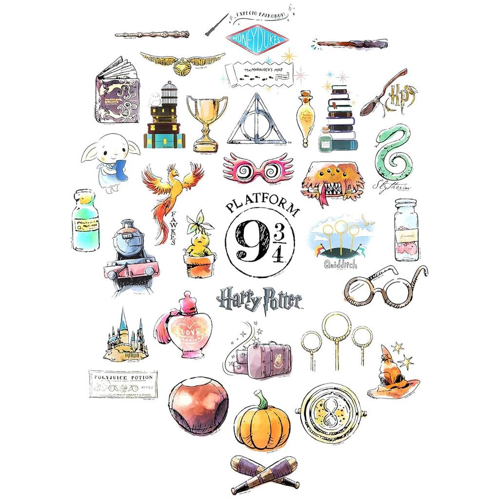 Conquest Journals Harry Potter Watercolor Vinyl Stickers, 50-Pack, Indoor/Outdoor Use, Waterproof and UV Resistant, for Anything