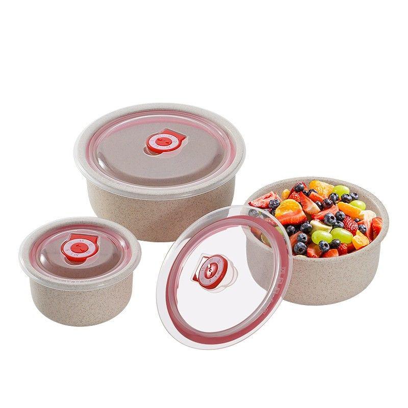 Eco-Friendly Wheat Straw Bowl Set: 3-Piece Food Storage with Lids, Microwave Safe for Reheating, Perfect for Fridge Use.