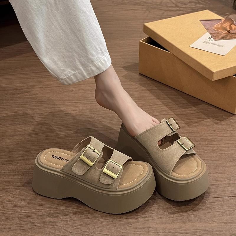 Thick-soled Heightening Slippers for Women's Summer Wear, New Go-out Beach One-word Cool Slippers