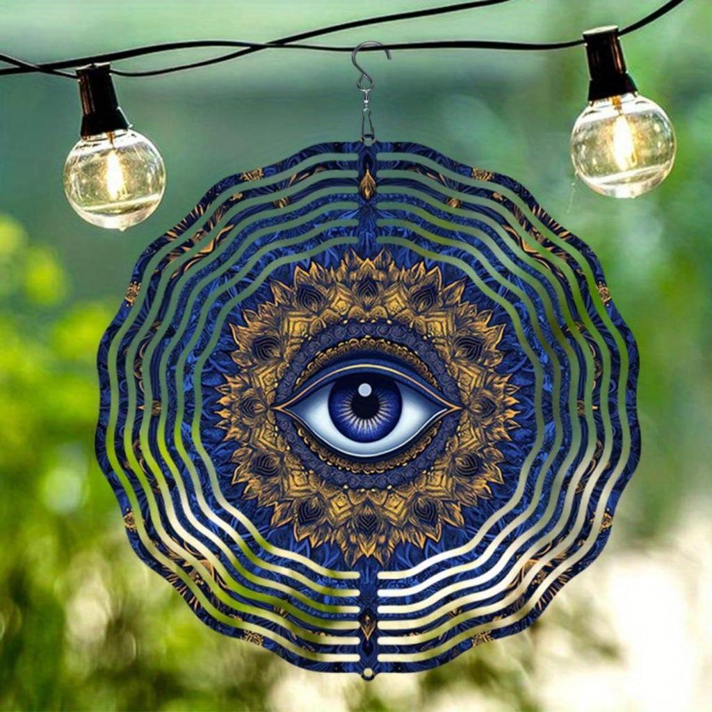 Classic Mandala Evil Eye Wind Chime - 3D Hanging Rotary Outdoor Decor, Colorful Metal Garden Art for Patio