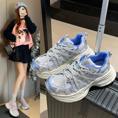 Mode Leichte Sport-Laufschuhe für Damen 2024 Frühling Neu Mesh Campus-Stil Daddy Vielseitige Lässige Trendschuhe