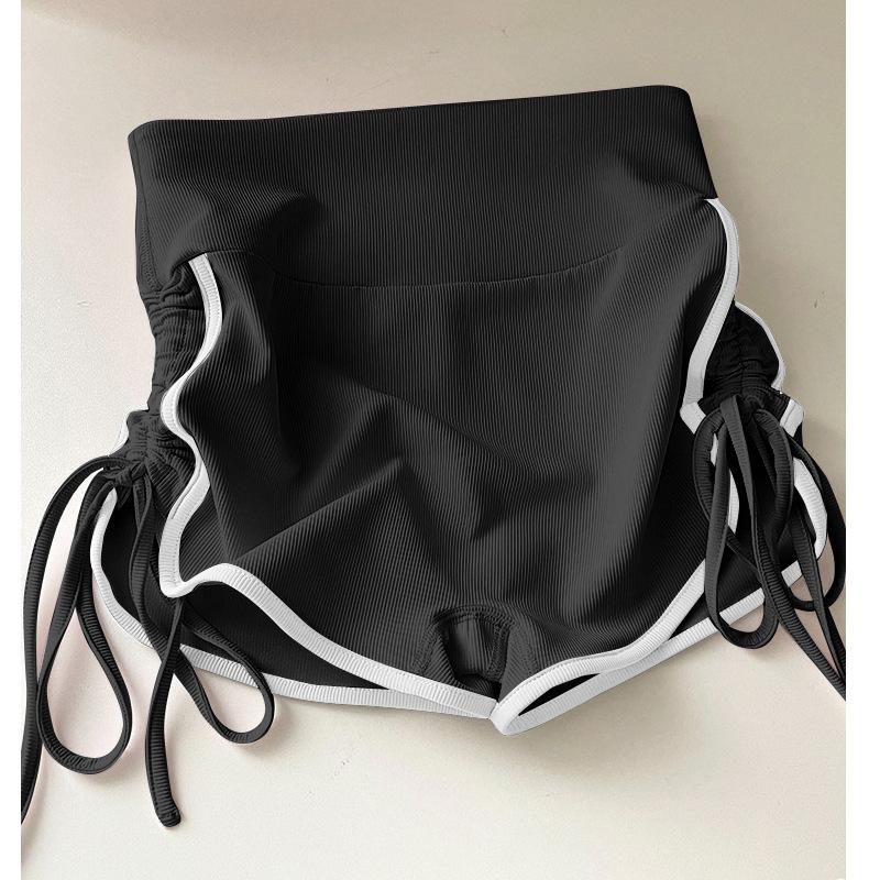 Contrasting color design yoga suit two-piece set women's chest pad vest drawstring shorts Pilates training set