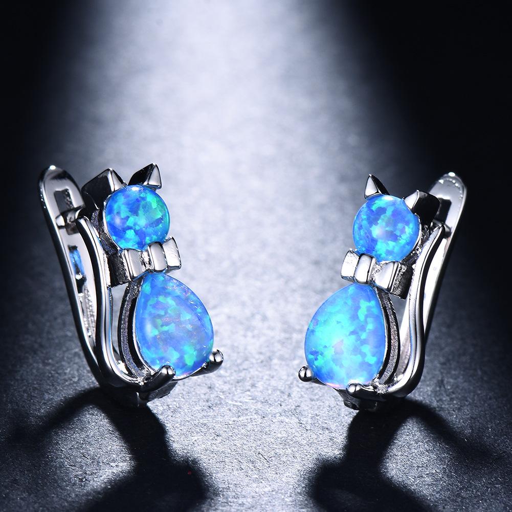 Japanese Korean Mini Creative Earrings Blue Cat Ear Buckle Small Cartoon Fashion