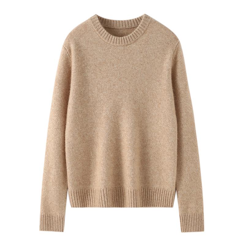 Women's Cashmere Round Neck Sweater - Thick, Versatile, Loose-Fit, Long Sleeve for Autumn/Winter