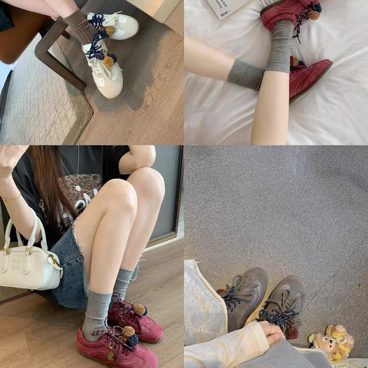 Cowhide version~ Super fire leather contrasting shoelaces German training shoes women's autumn new inner height increase casual shoes sports Forr