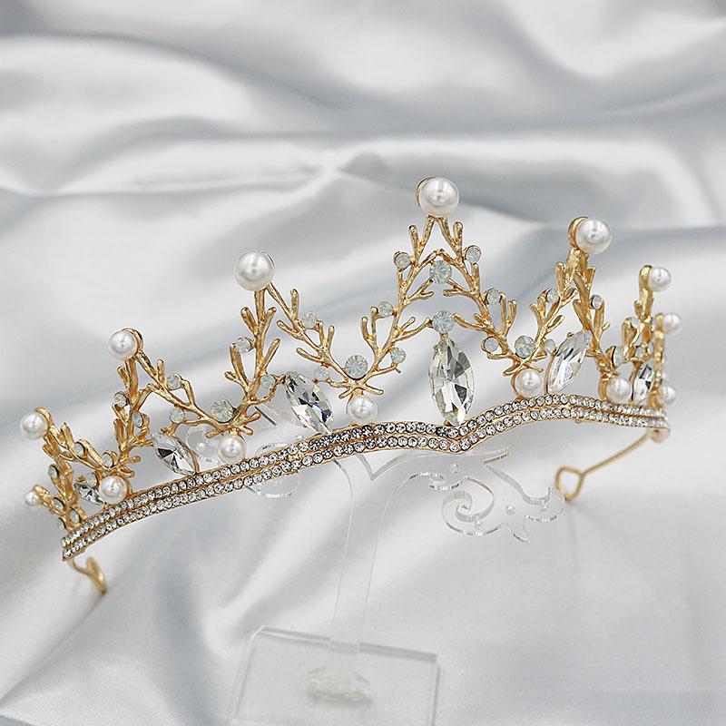 New Alloy Headband Gold Plated Crown Wedding Jewelry Hair Accessories Simple and Elegant Stage Catwalk Headwear Crown