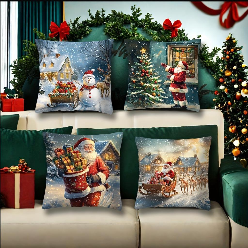 Christmas decoration pillowcase Winter snow scene Santa Claus and gift pillow cover sofa cushion suite room home decoration