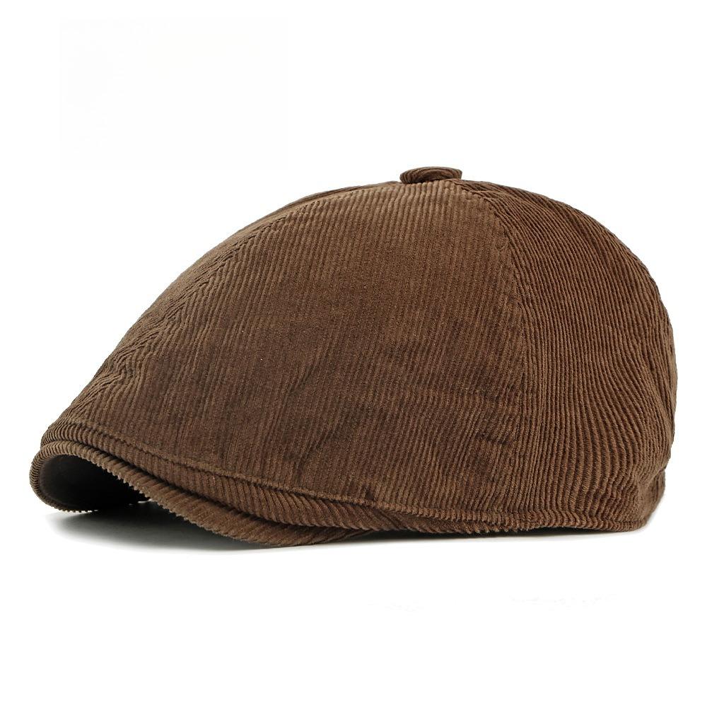 Retro Corduroy Flat Cap for Men Women Vintage British Style 6-Panel Newsboy Hat Unisex Casual Ivy Cabbie Peaked Cap Beret