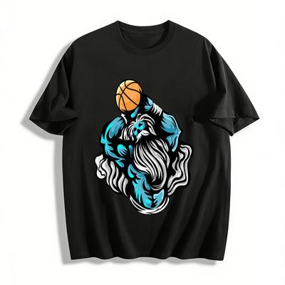 Cool Basketball Skull Print Casual T-Shirt Street Style Loose Sports Top Pure Cotton T-shirt