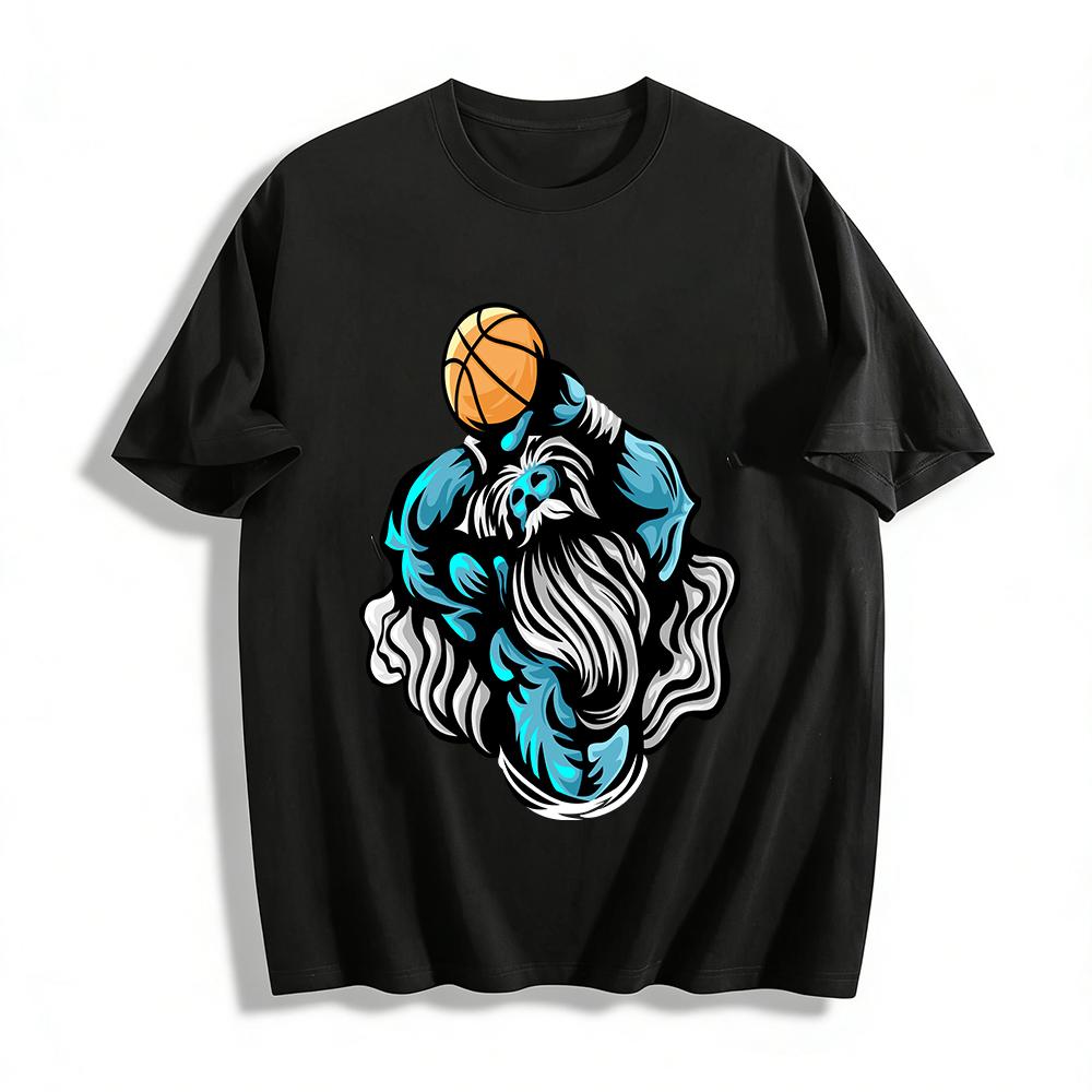 Cool Basketball Skull Print Casual T-Shirt Street Style Loose Sports Top Pure cotton T-shirt XXS