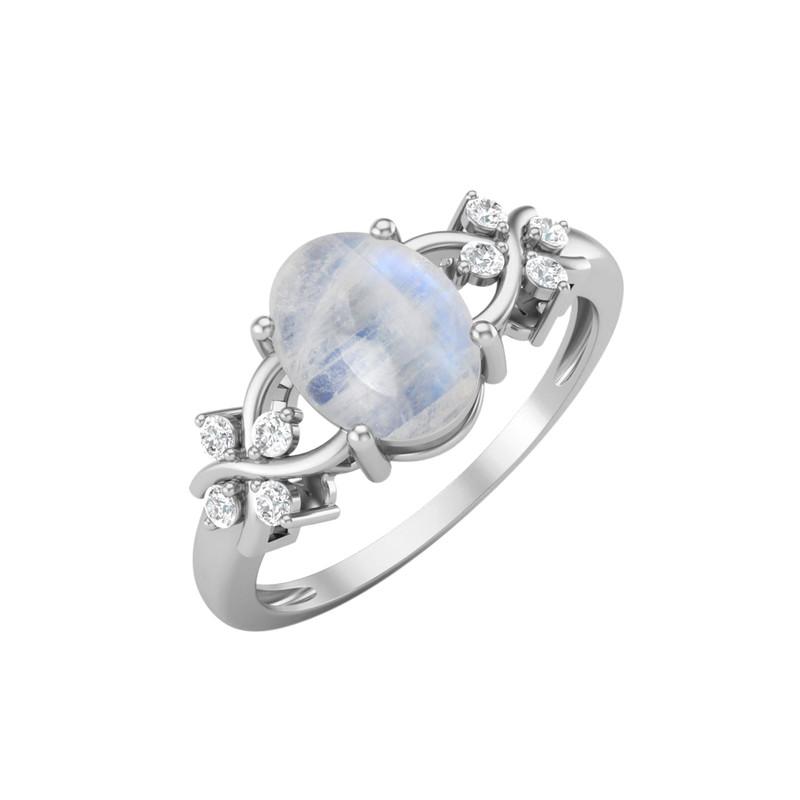 8X6MM Oval Moonstone Gemstone 925 Sterling Silver Solitaire Vine-Inspired Women Wedding Ring