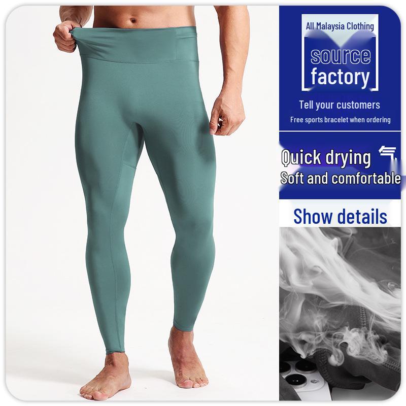 Men's High Waist Zipper Skinny Leggings for Running, Yoga, and Fitness - Warm, Elastic, Autumn/Winter Base Layer Pants