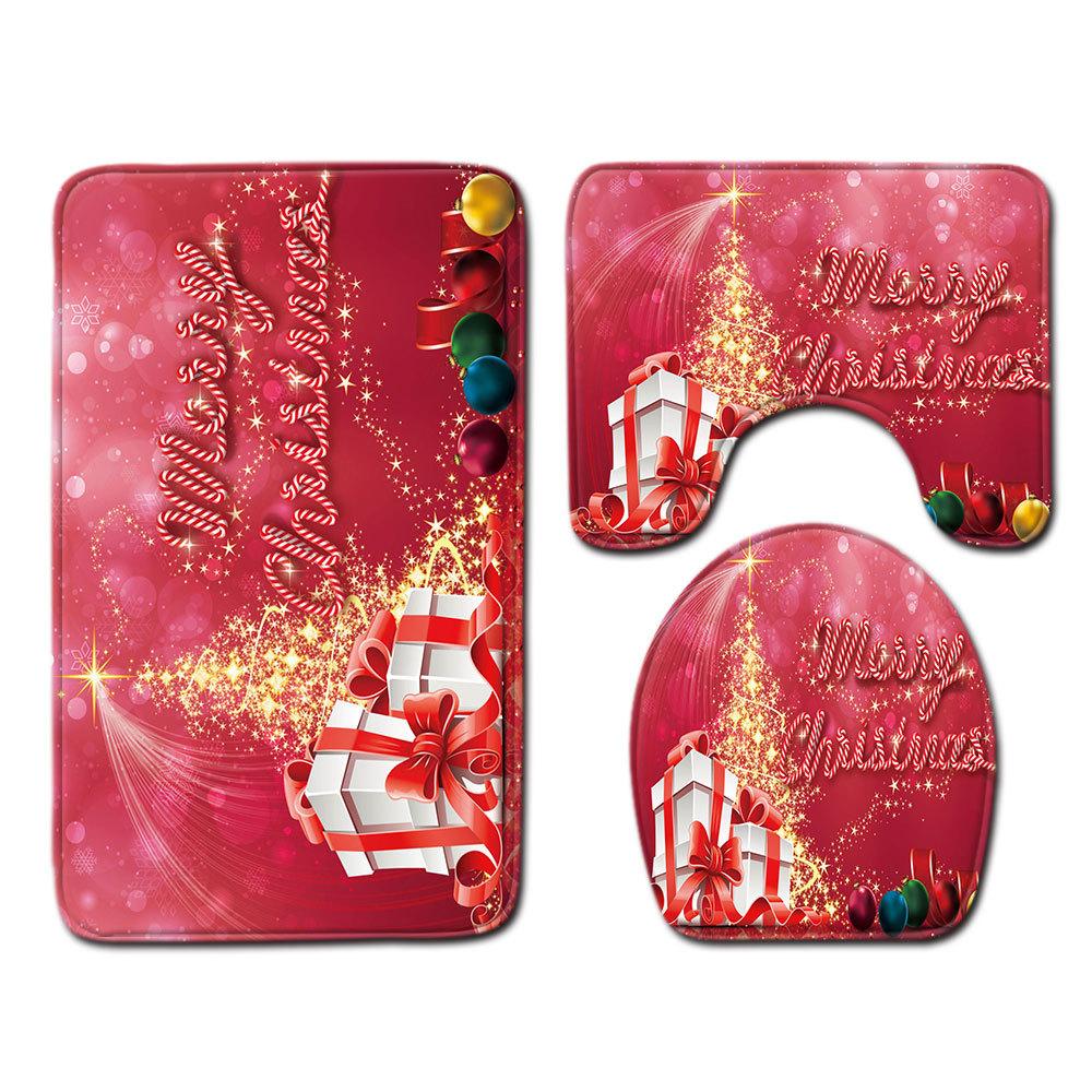 Christmas Bathroom Floor Mat Toilet Three-Piece Set