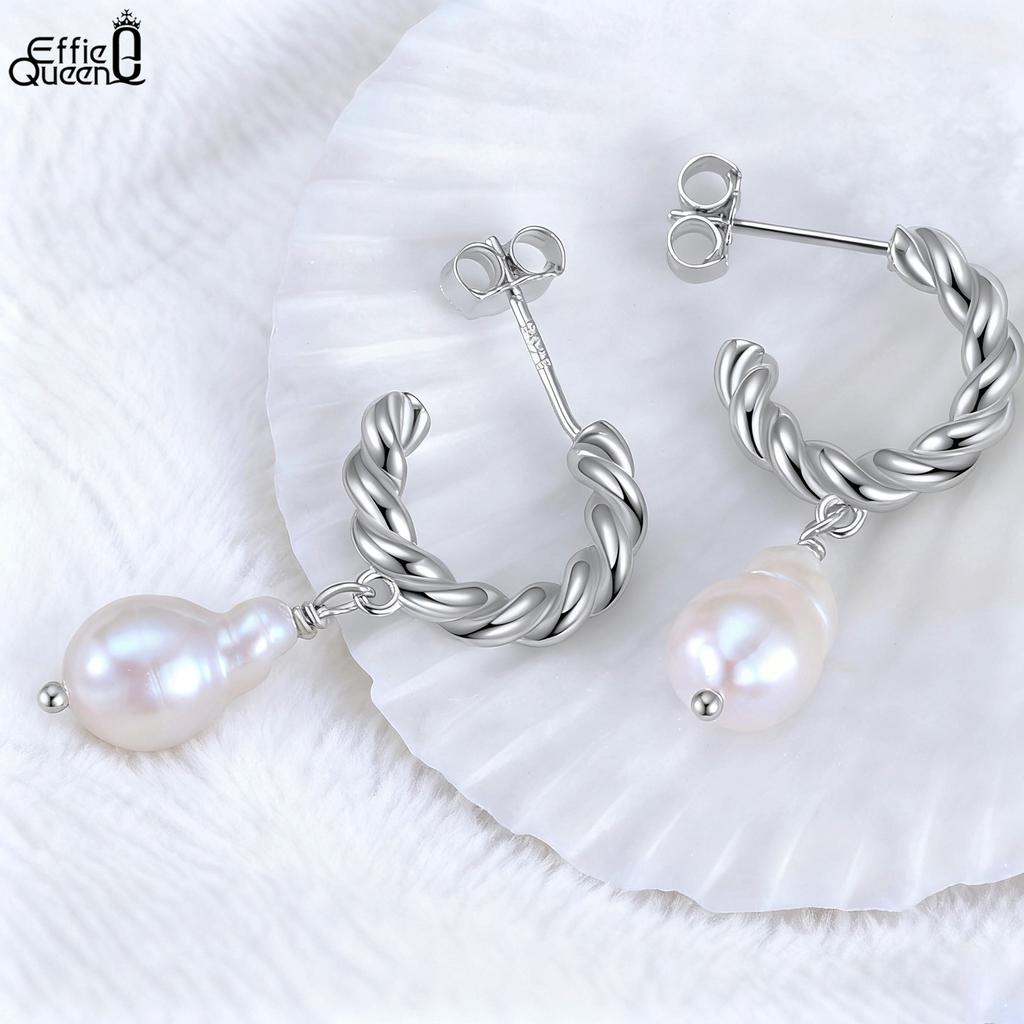 Effie Queen Hochzeits-Perlen-Hängeohrringe 925er Sterlingsilber Zarter Süßwasserperlen-Anhänger Hängende Ohrringe Modeschmuck GPE17