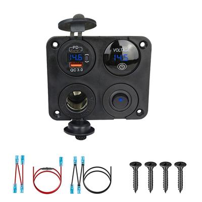 Car Charger 4 In 1 Switch Panel Switch PD QC3.0 Dual USB Charger Socket Digital Voltmeter 12V 4.2A Camper Moto Power Adapter