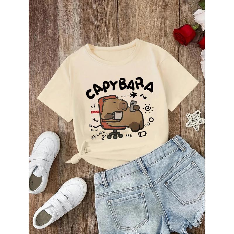 Fashion Women s T-Shirt Engraçado 90s capivara camiseta crianças camis S