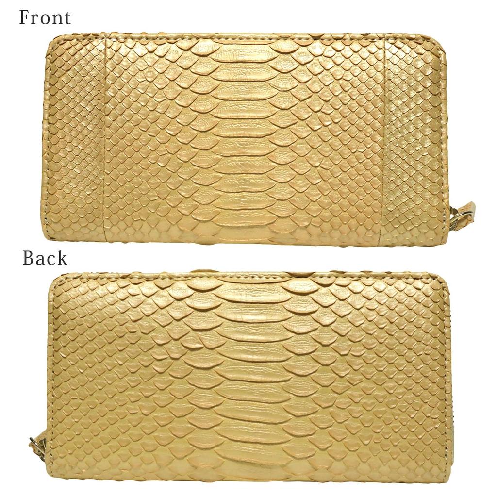 Gold Diamond Python Long Wallet Wallet Snake Skin Snake Skin Snake Skin Snake Skin Genuine Leather Round Zip Round Zipper Long Wallet Large Large