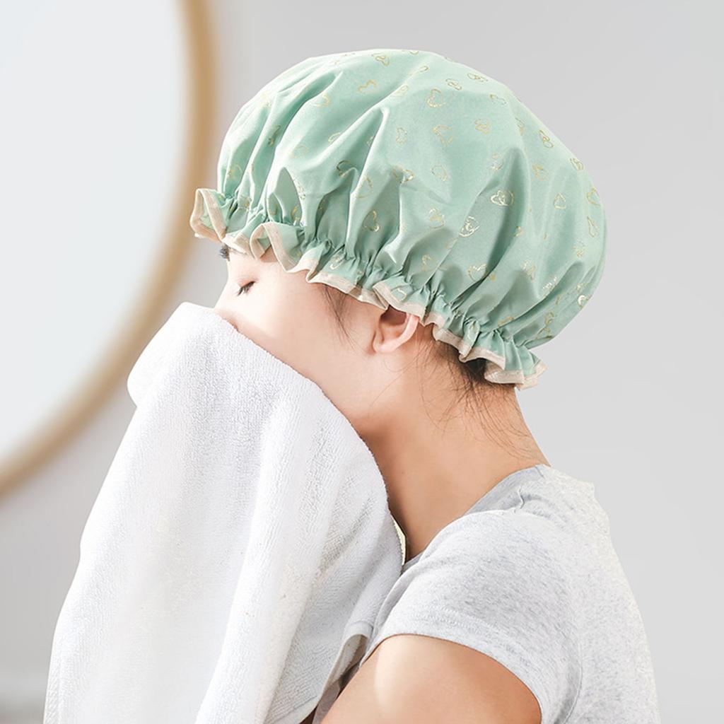 Doppelte Duschhaube Wasserdichte Haarhaube Heißgold bedruckte Terylen-Baumwolle Duschhaube Baden Frauen