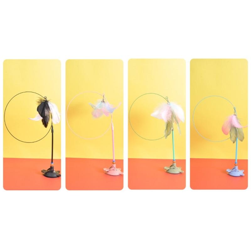 Pet Toy Feline Exercise Teaser Wand Elastic Steel Wire with Secure Suction Base For Jumping And Pouncing Game