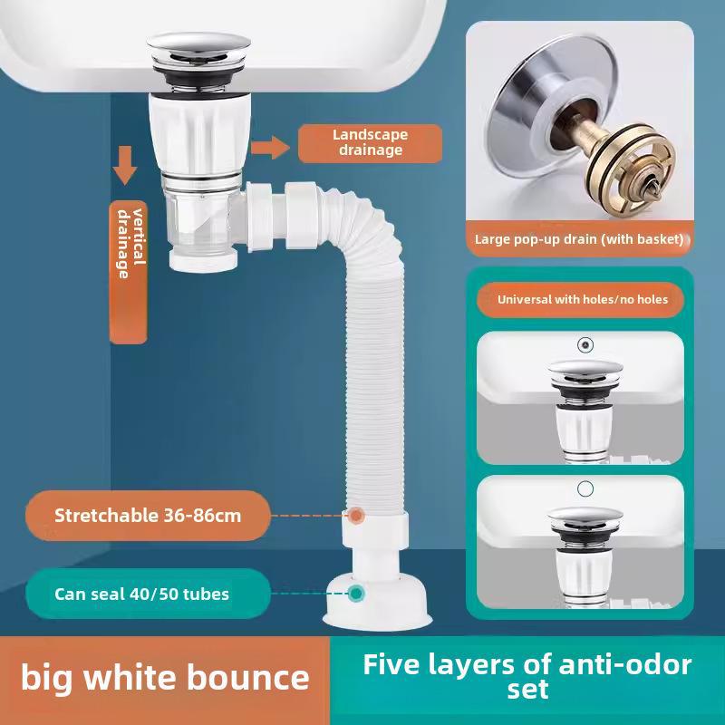 Deodorizing Drain Pipe Set for Wash Basins - Horizontal Row Design