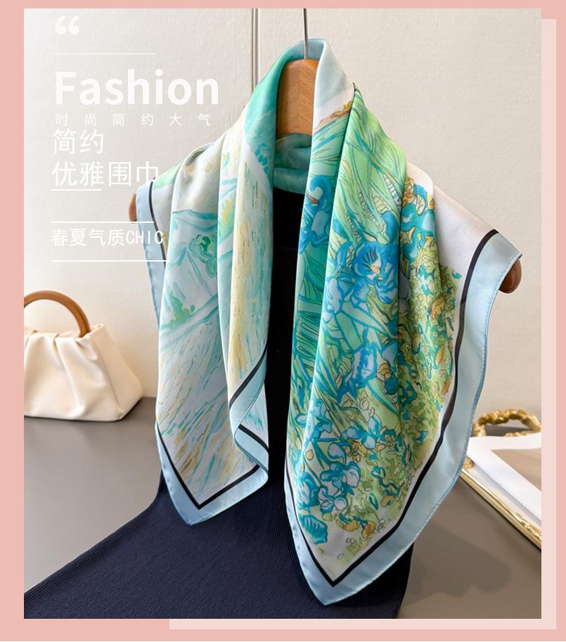 Flower landscape silk scarf versatile high-end printing simulation silk square scarf shawl neck small square scarf headscarf female