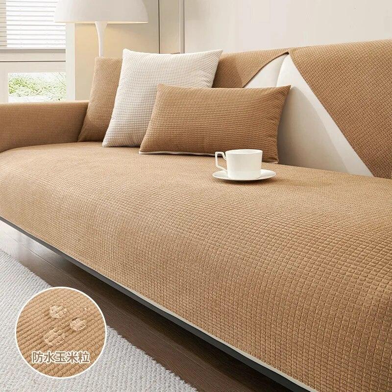 Waterproof Corn Grain Sofa Cover Non-Slip Modern Couch Cushion Solid Living Room Armrest Covers