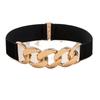 Women's Elastic Metal Chain Waist Cincher Belt - Slimming Stretch with Leather Accents, Black Canvas.