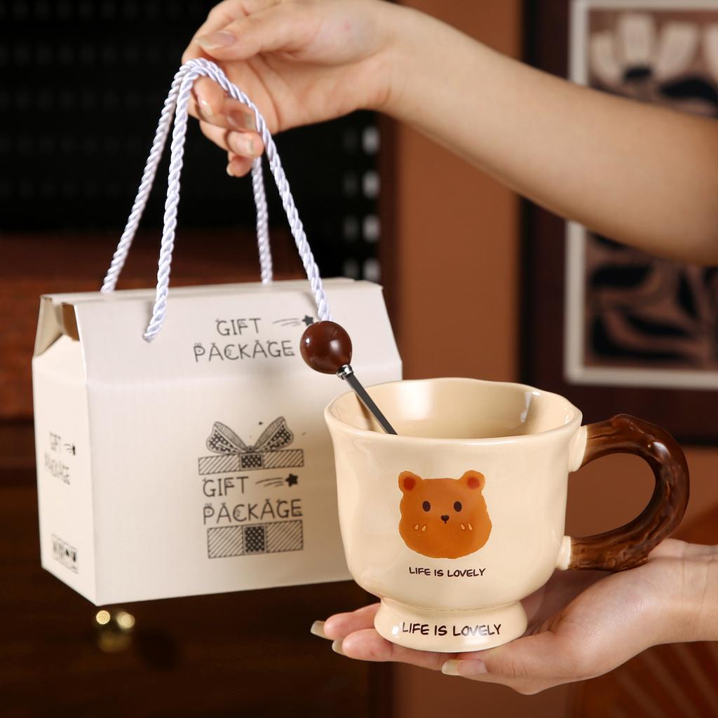 Drinking Cup Coffee Breakfast Cup High Value Cute Boy And Girl Bear With Lid Mark Couple Ceramic Cup Spoon