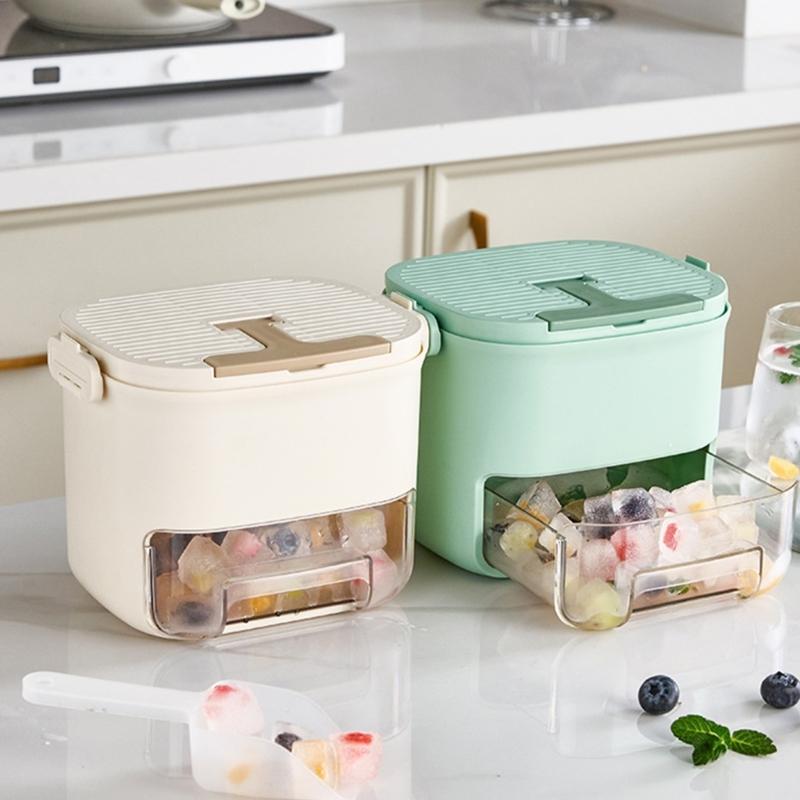 Double Layer Ice Molds With Storage Bin and Lid Easy Press Release Ice Cubes Tray Large Capacity For Freezer Storage