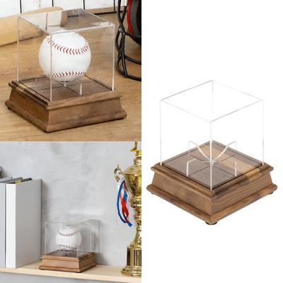 Protective Signature Ball Display Case Solid Wood Base Acrylic Cover Baseball Holder Storage Organiser