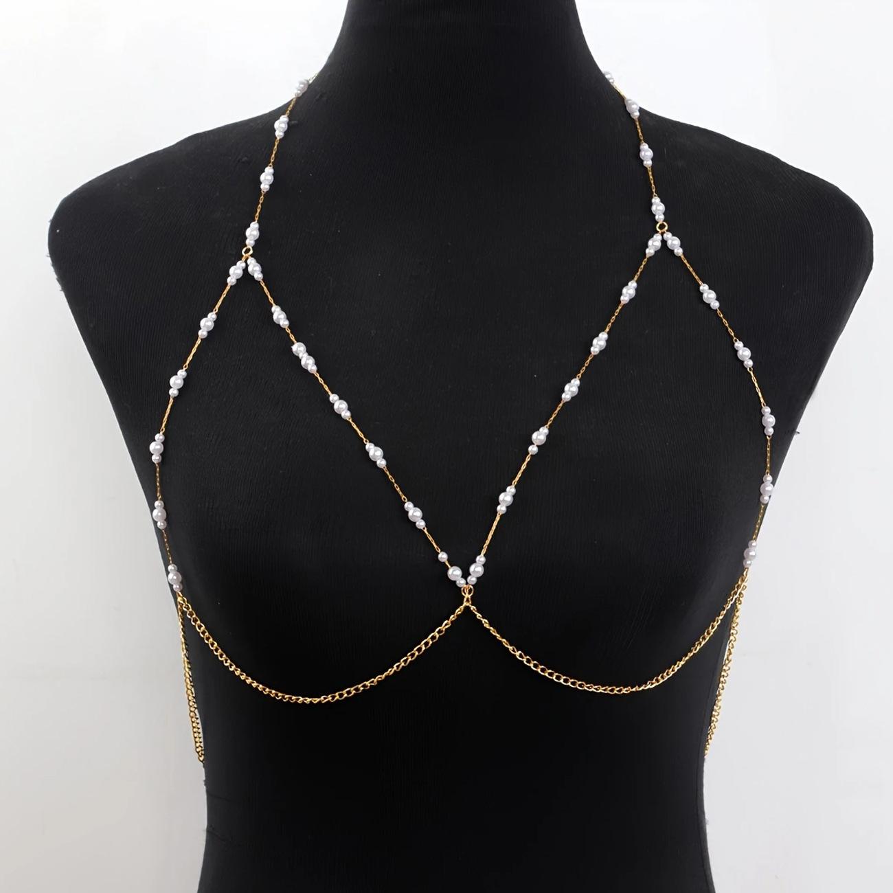 Sex lingerie pearl lust * sexy pure lust fringed diamond body chain gold breast chain seduction breast chain One size fits all