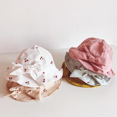 Cute Bows Kids Hat Fruit Printed Children Girl Bucket Cap Spring Summer Soft Cotton Outdoor Fisherman Sun Hat