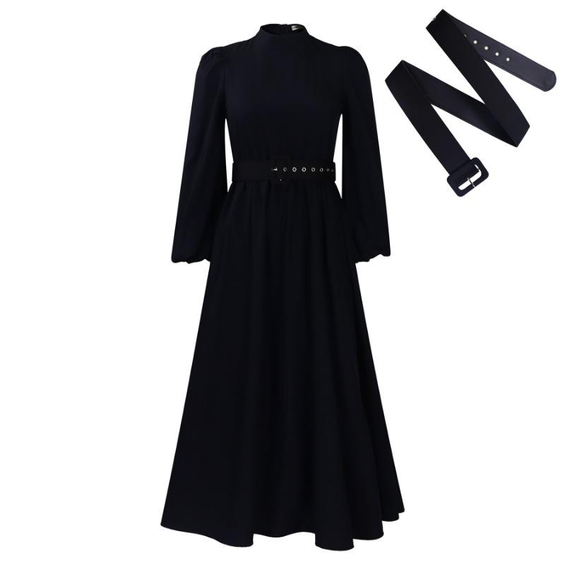 Women's clothing winter new semi-turtleneck long-sleeved waist temperament waist waist thin big pendulum dress