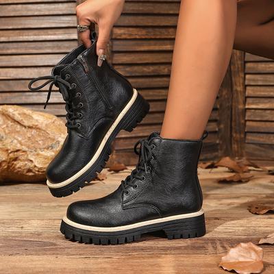 Autumn and Winter New European and American Large-size Martin Boots Women's Round Head Velvet Short Tube Side Zipper Leather Boots