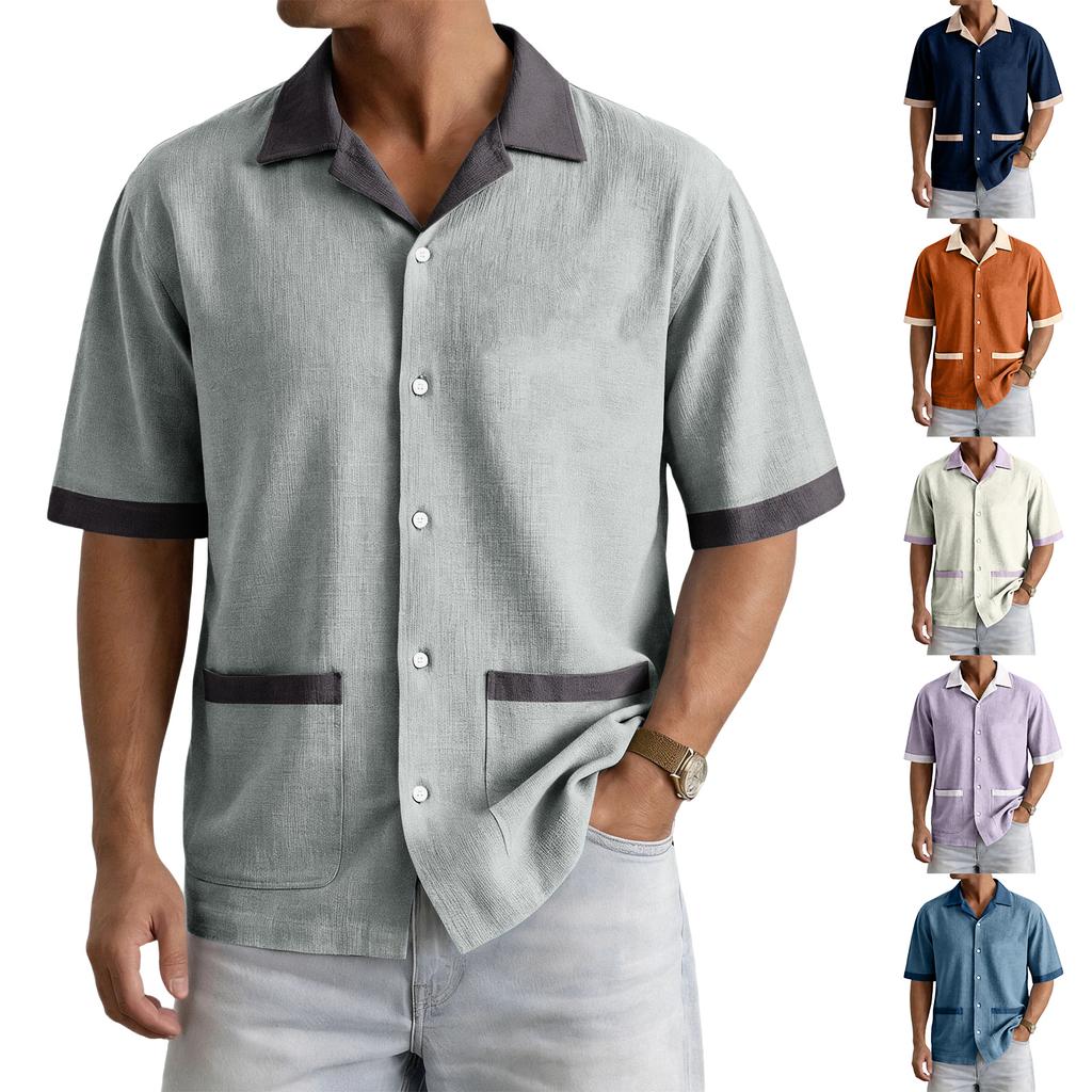 Men's Summer Casual Short-Sleeve Shirt With Collar And Multiple Pockets